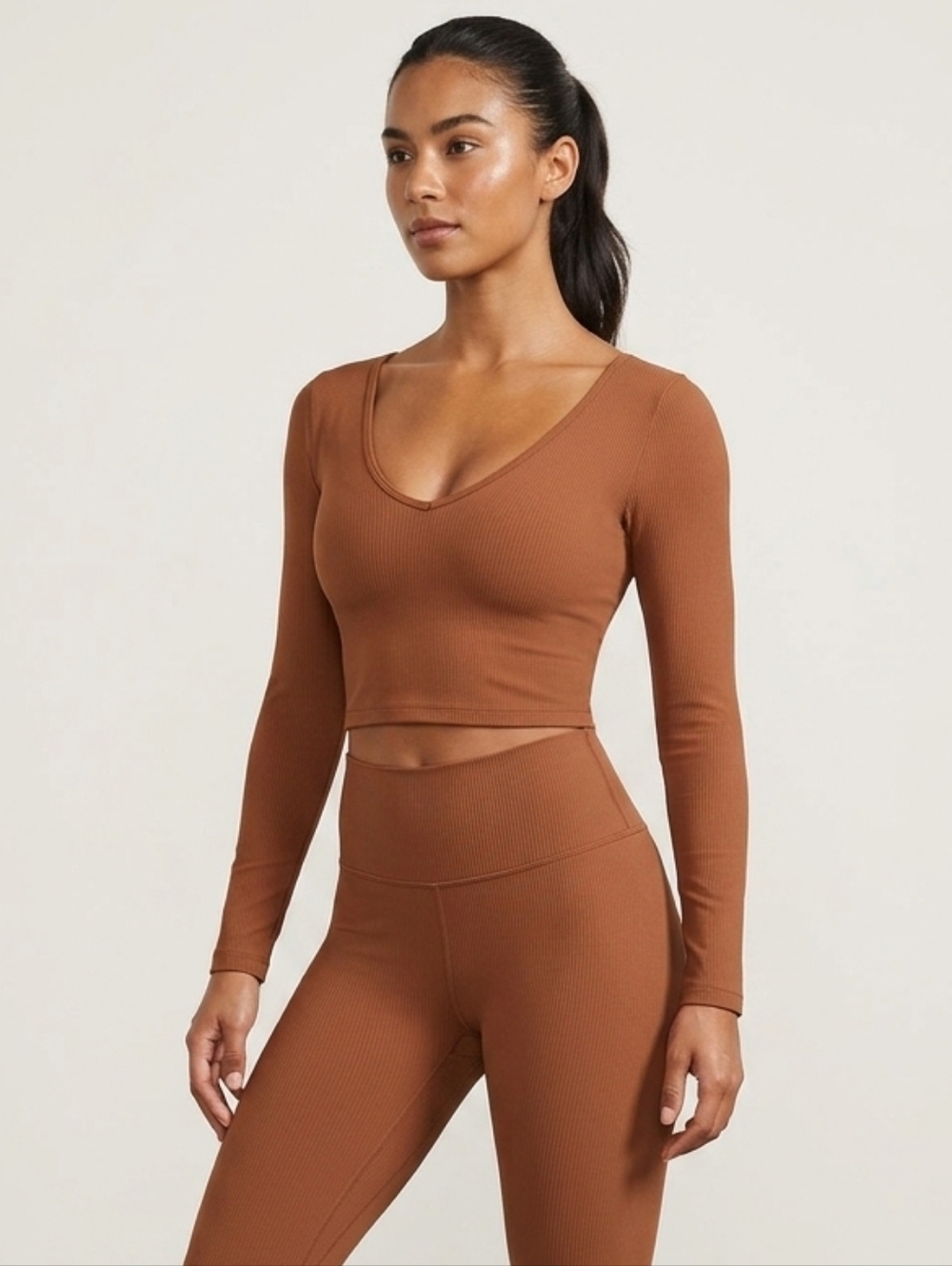 🍋 Lululemon Long Sleeve Crop Top - Tan/Brown Ptp 13''